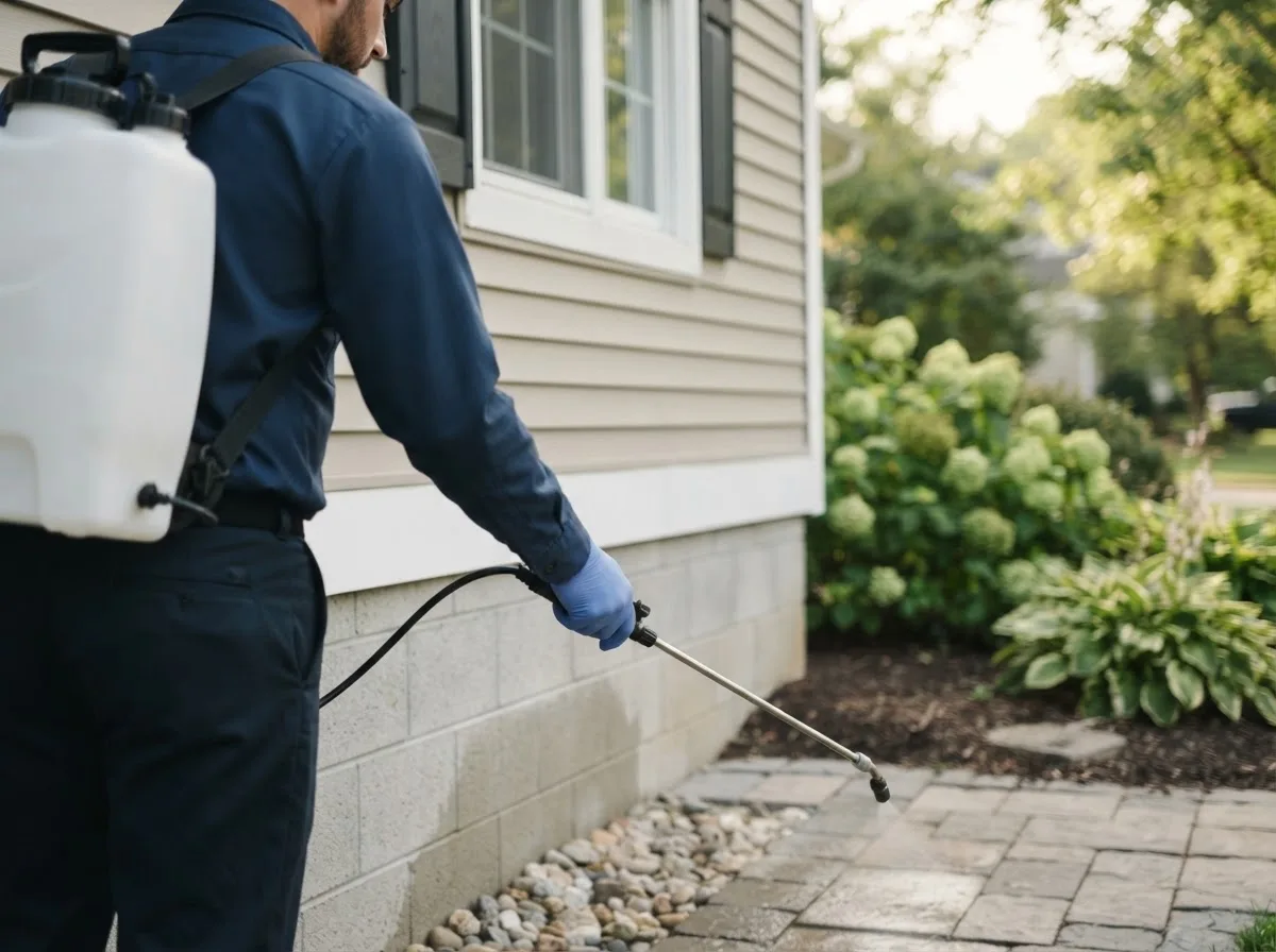 Pest control technician inspecting a home in Truro, IA